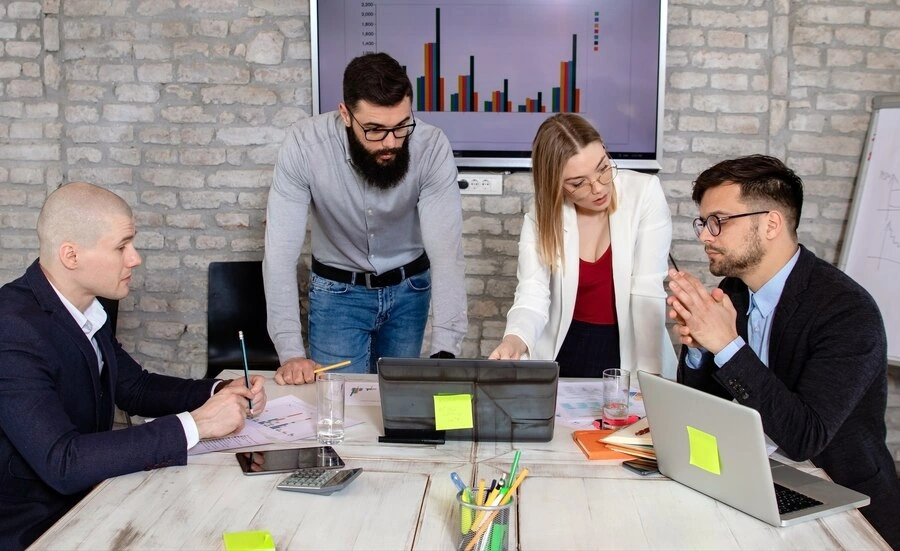 Successful business partners having meeting discussing new business project ideas office 47726